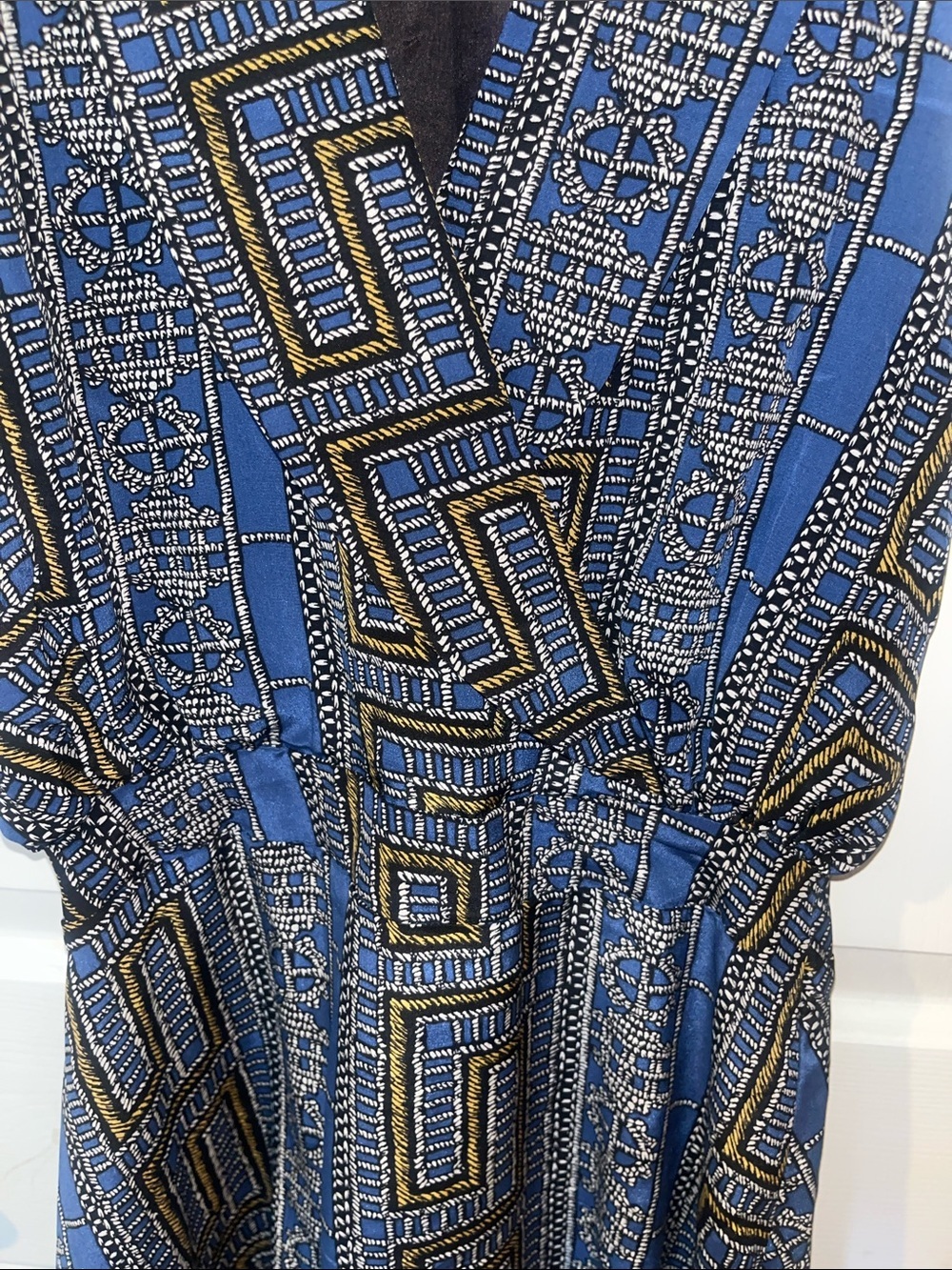 Sara Berman 100% Silk Dress Small Asymmetrical Hem Blue Print Lined - Picture 5 of 7